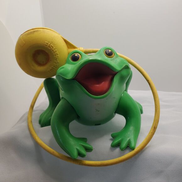 Fisher Price Vintage Jumping Frisky Frog 1971 No Box Original Pump Cracked Retro - Picture 1 of 10